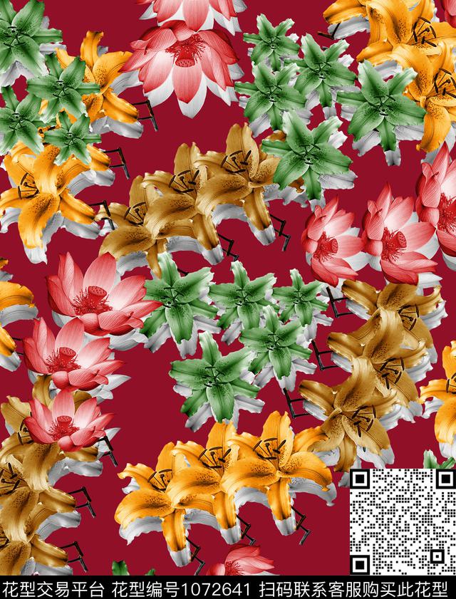 花卉女装荷花数码印花华亿平台下载（图片编号: 1072641） - 瓦栏（Walan）