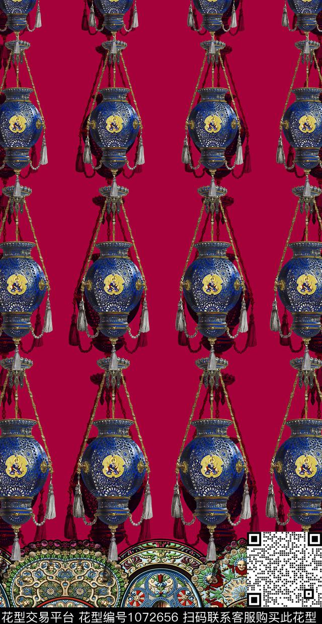 民族风花瓶定位花数码印花华亿平台下载（图片编号: 1072656） - 瓦栏（Walan）