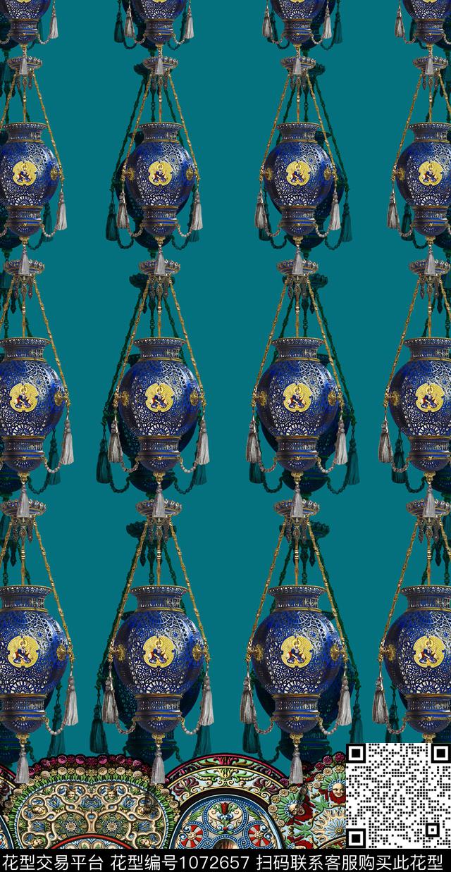 民族风花瓶定位花数码印花华亿平台下载（图片编号: 1072657） - 瓦栏（Walan）