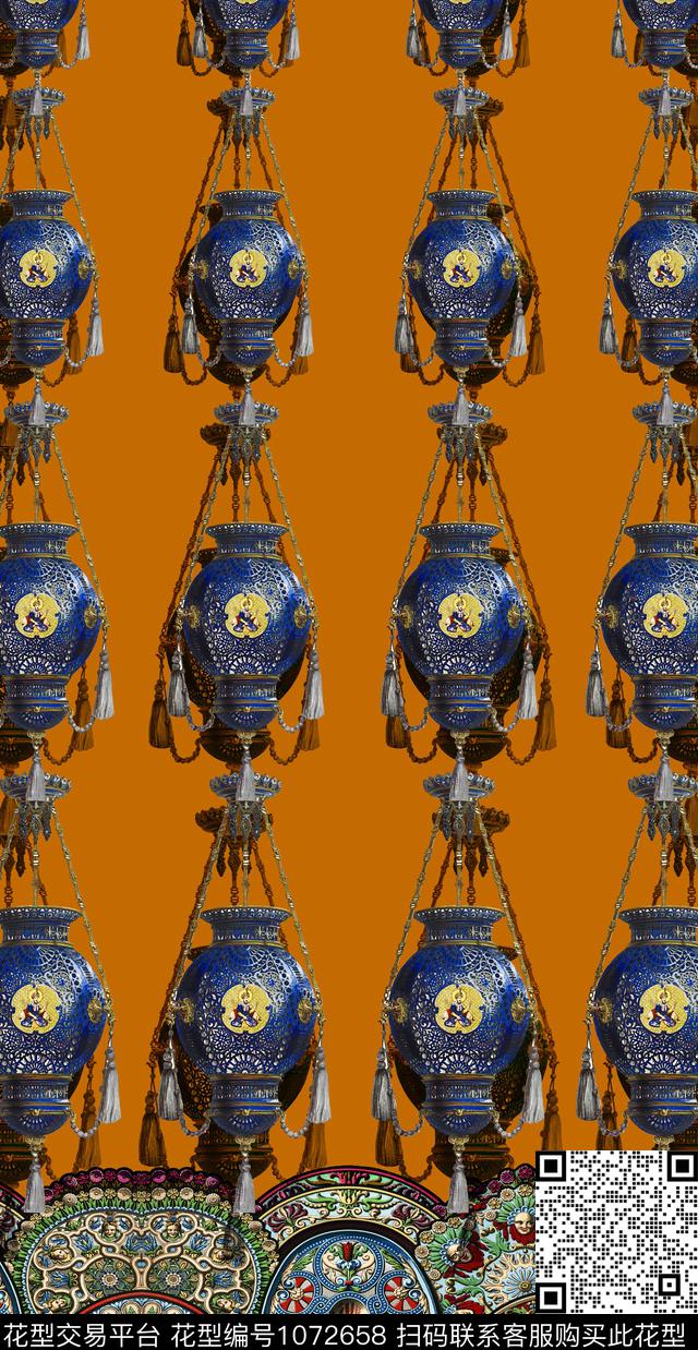 民族风花瓶定位花数码印花华亿平台下载（图片编号: 1072658） - 瓦栏（Walan）