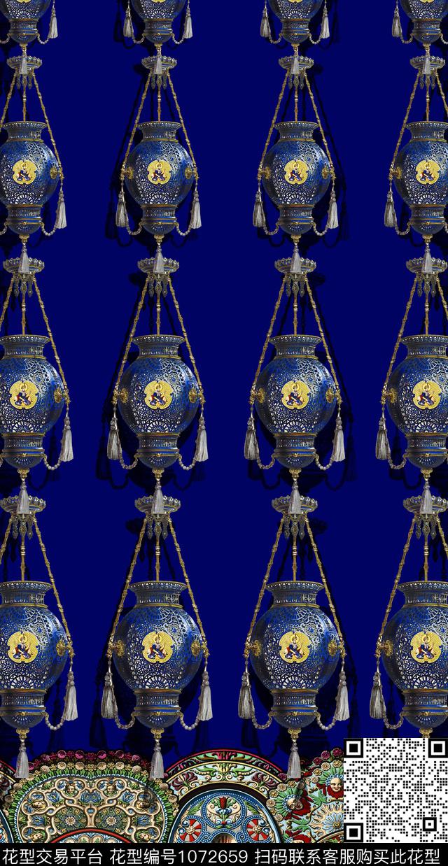 民族风花瓶定位花数码印花华亿平台下载（图片编号: 1072659） - 瓦栏（Walan）