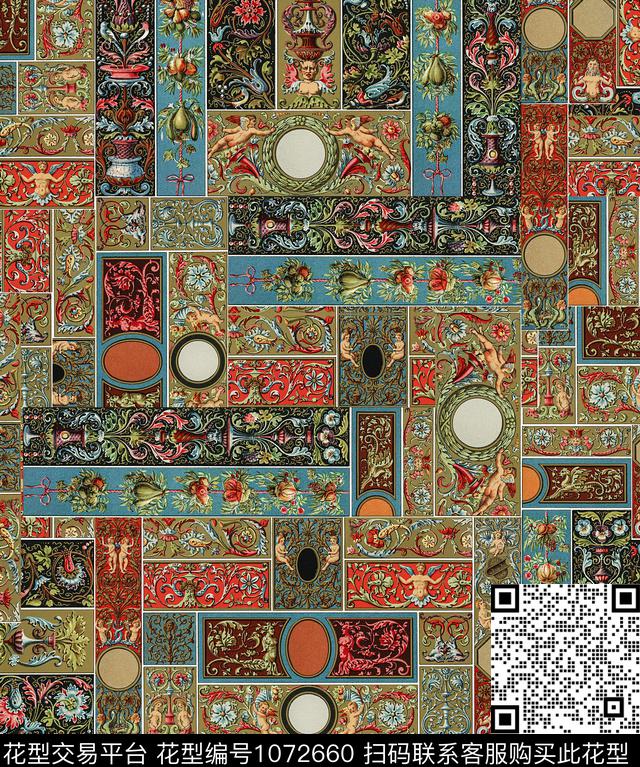 民族风佩斯利几何数码印花华亿平台下载（图片编号: 1072660） - 瓦栏（Walan）