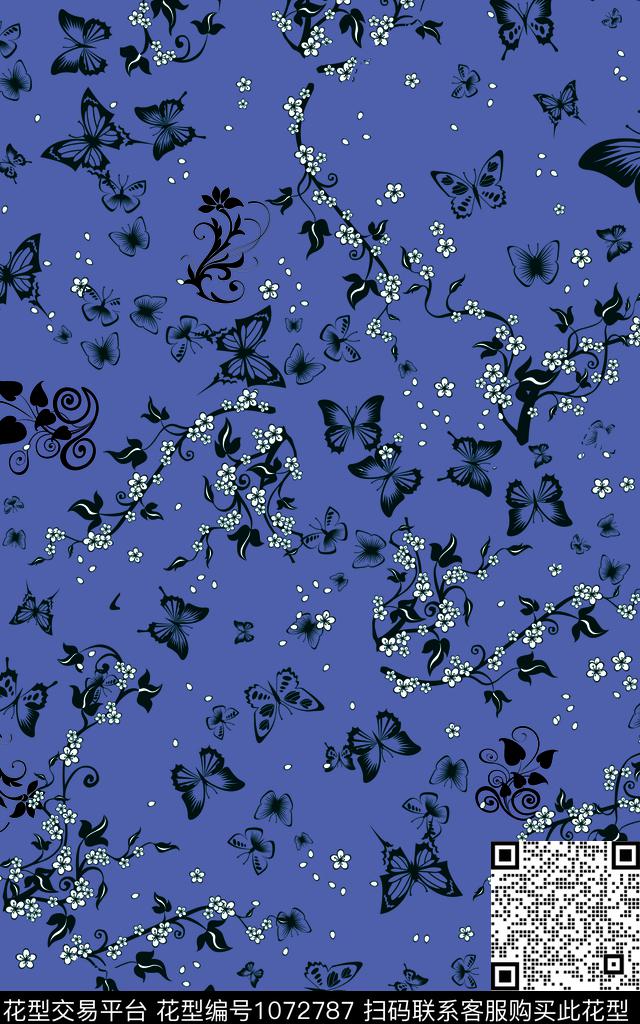 小碎花蝴蝶数码印花华亿平台下载（图片编号: 1072787） - 瓦栏（Walan）