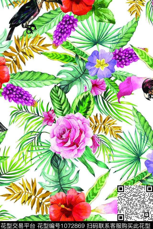 动物花卉数码华亿平台鸟数码印花华亿平台下载（图片编号: 1072869） - 瓦栏（Walan）