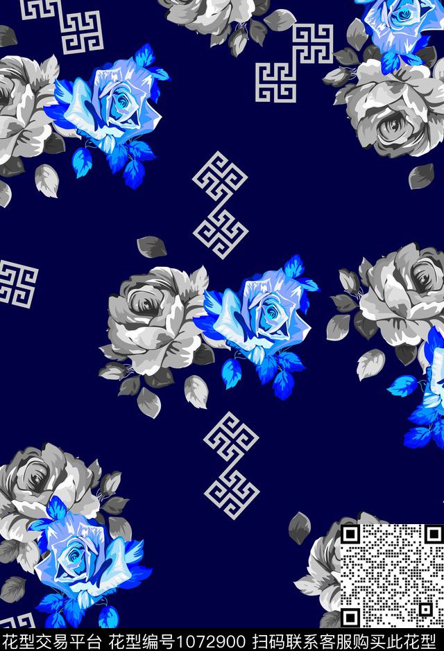 数码华亿平台玫瑰花大牌风数码印花华亿平台下载（图片编号: 1072900） - 瓦栏（Walan）
