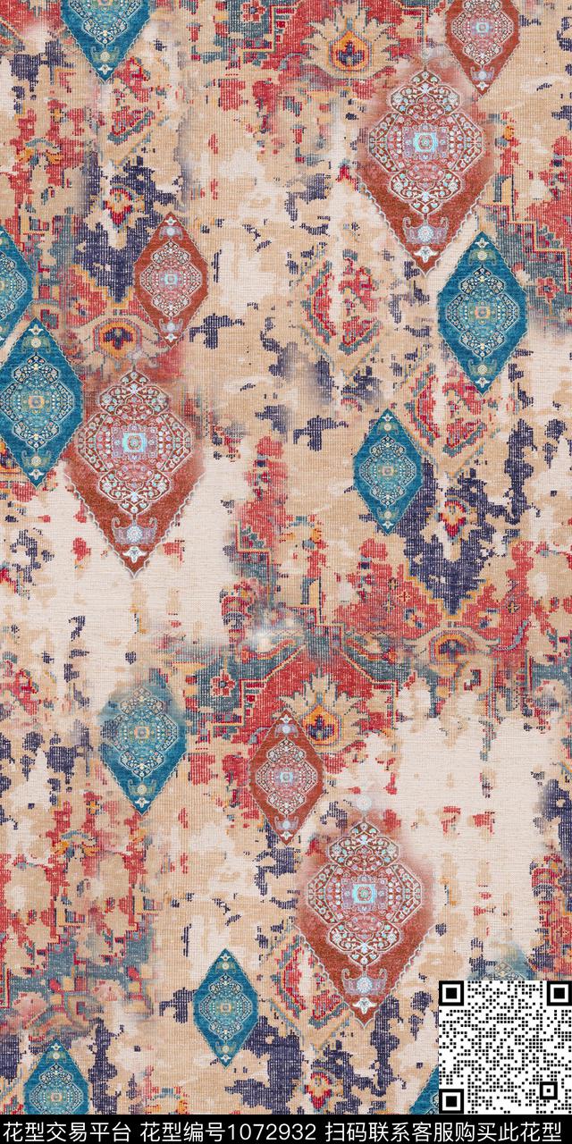 民族风抽象复古数码印花华亿平台下载（图片编号: 1072932） - 瓦栏（Walan）