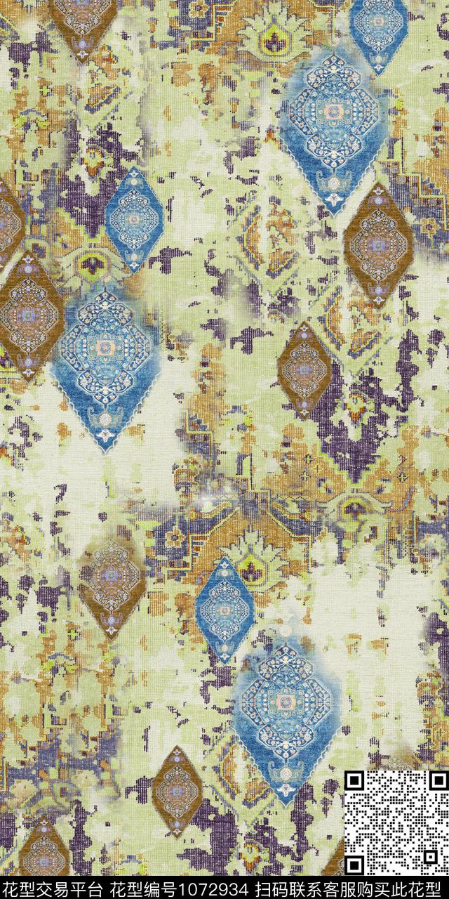 民族风抽象复古数码印花华亿平台下载（图片编号: 1072934） - 瓦栏（Walan）