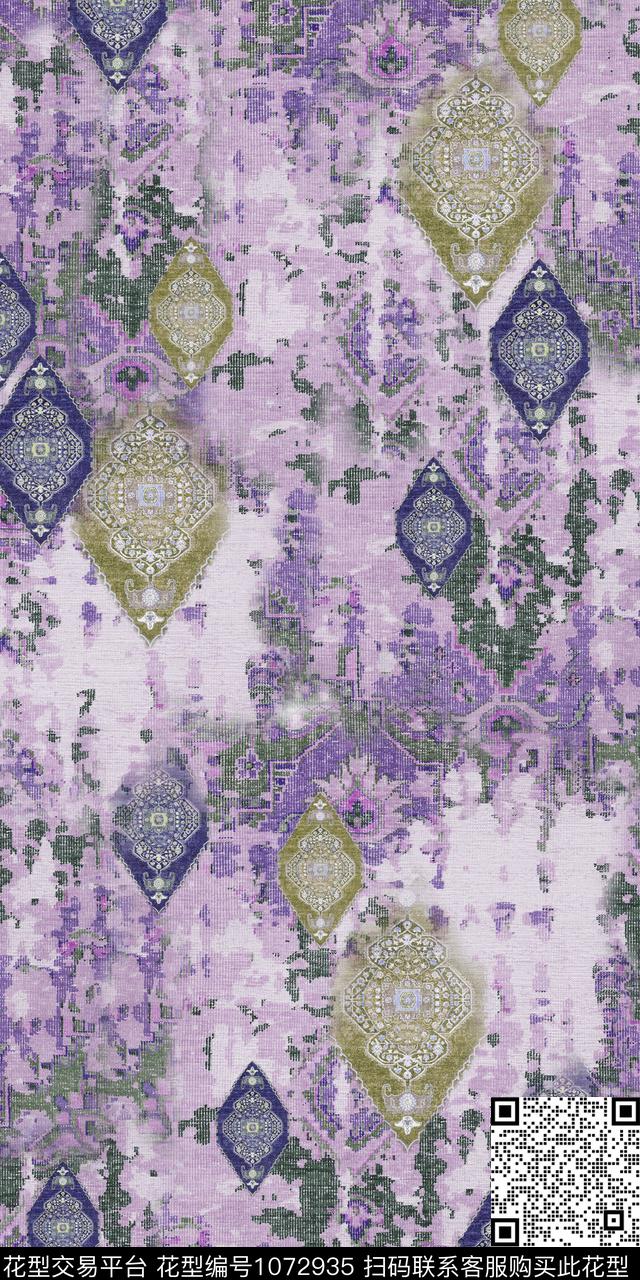 民族风抽象复古数码印花华亿平台下载（图片编号: 1072935） - 瓦栏（Walan）