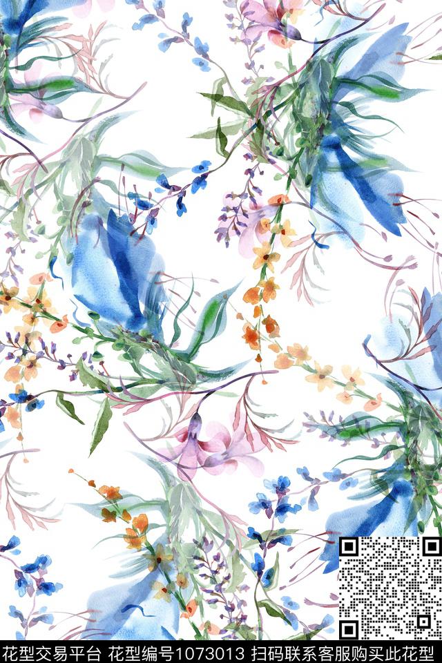 手绘花卉清新花草植物数码印花华亿平台下载（图片编号: 1073013） - 瓦栏（Walan）