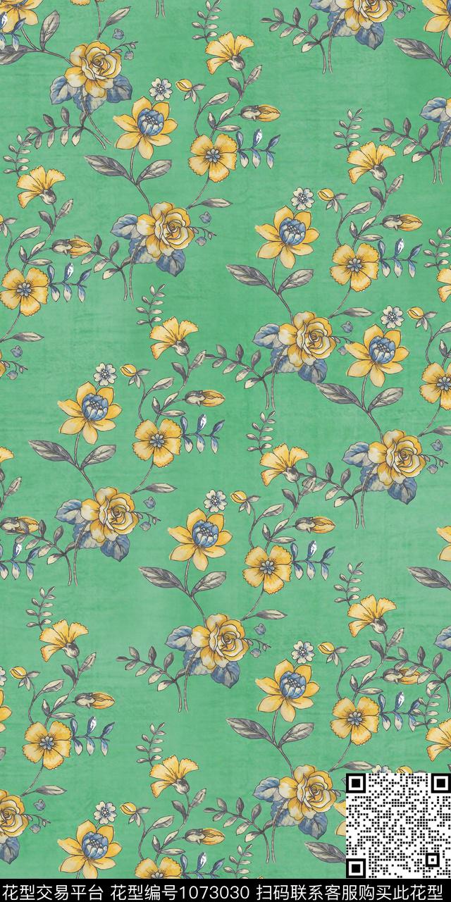 小碎花手绘花卉清爽底花卉数码印花华亿平台下载（图片编号: 1073030） - 瓦栏（Walan）