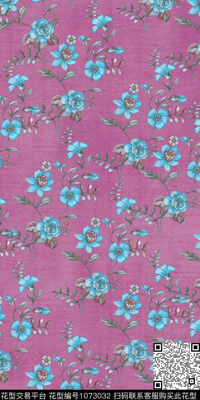抽象花卉小碎花手绘花卉数码印花华亿平台下载（图片编号: 1073032） - 瓦栏（Walan）