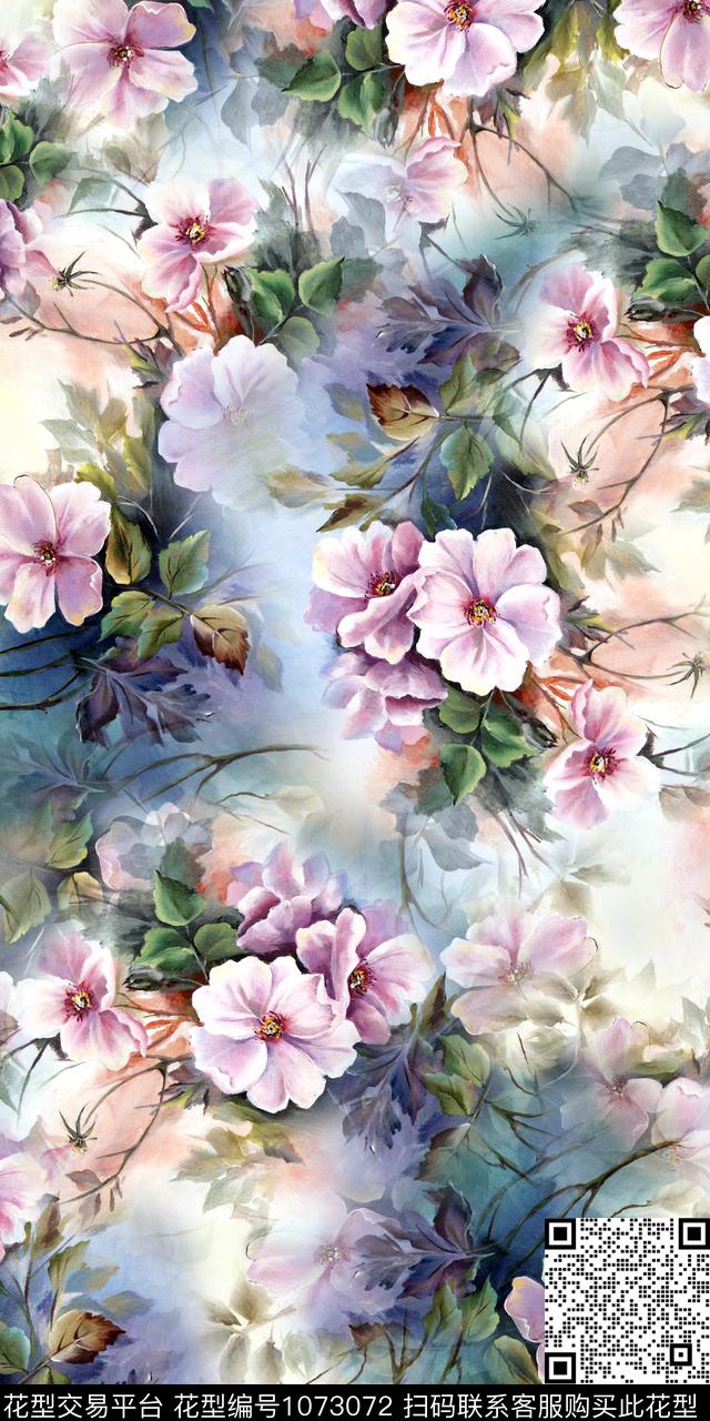 小碎花手绘花卉满版散花数码印花华亿平台下载（图片编号: 1073072） - 瓦栏（Walan）
