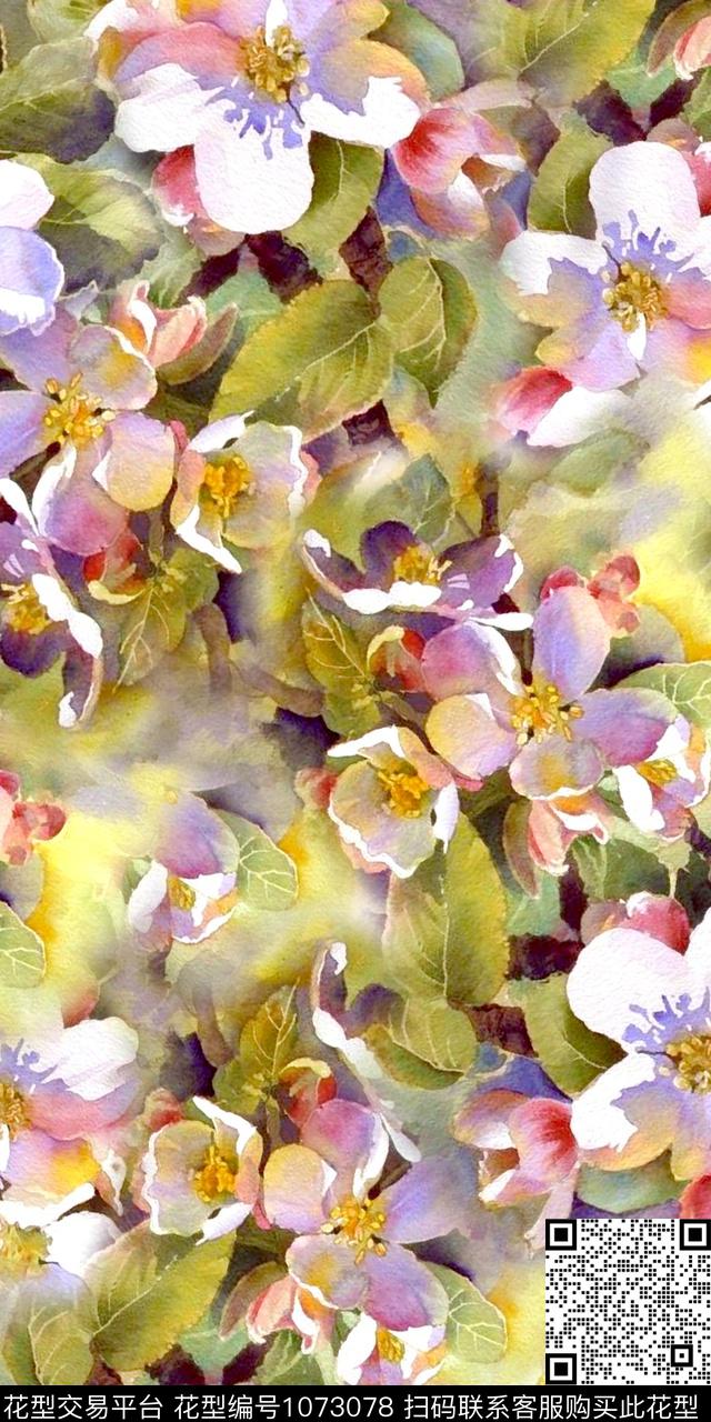 小碎花手绘花卉满版散花数码印花华亿平台下载（图片编号: 1073078） - 瓦栏（Walan）