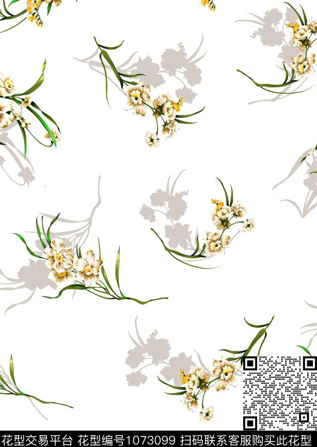 小碎花水仙花清爽底花卉传统印花华亿平台下载（图片编号: 1073099） - 瓦栏（Walan）