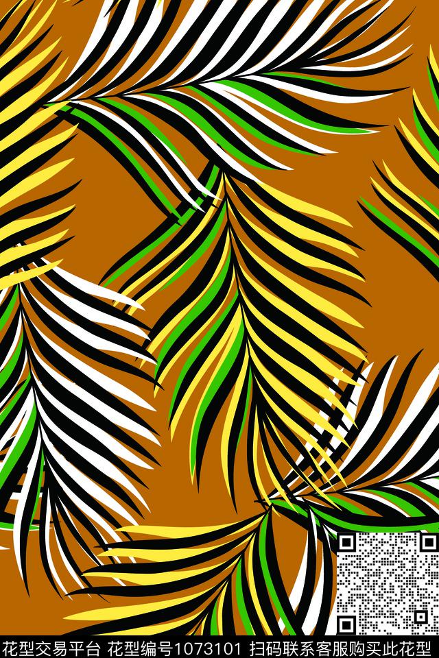 抽象传统实色绿植树叶传统印花华亿平台下载（图片编号: 1073101） - 瓦栏（Walan）