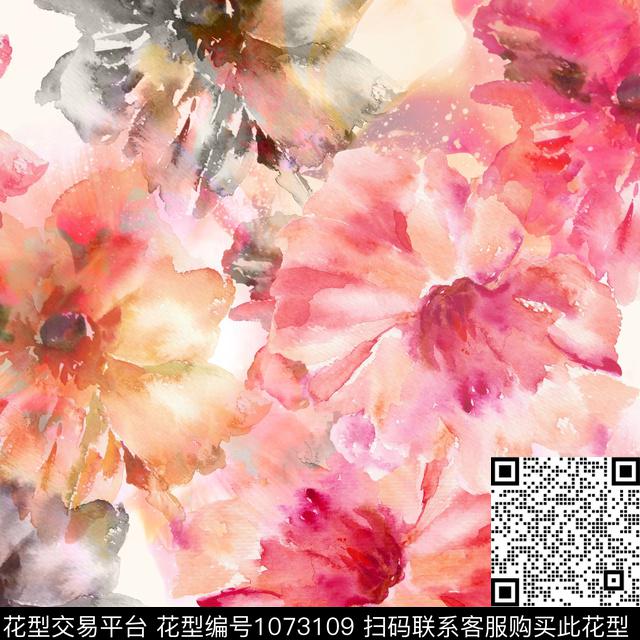 手绘花卉花卉年轻女性数码印花华亿平台下载（图片编号: 1073109） - 瓦栏（Walan）