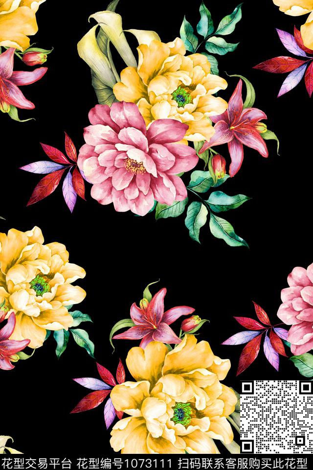 花卉欧美大花数码印花华亿平台下载（图片编号: 1073111） - 瓦栏（Walan）