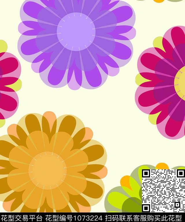 抽象花卉几何数码印花华亿平台下载（图片编号: 1073224） - 瓦栏（Walan）