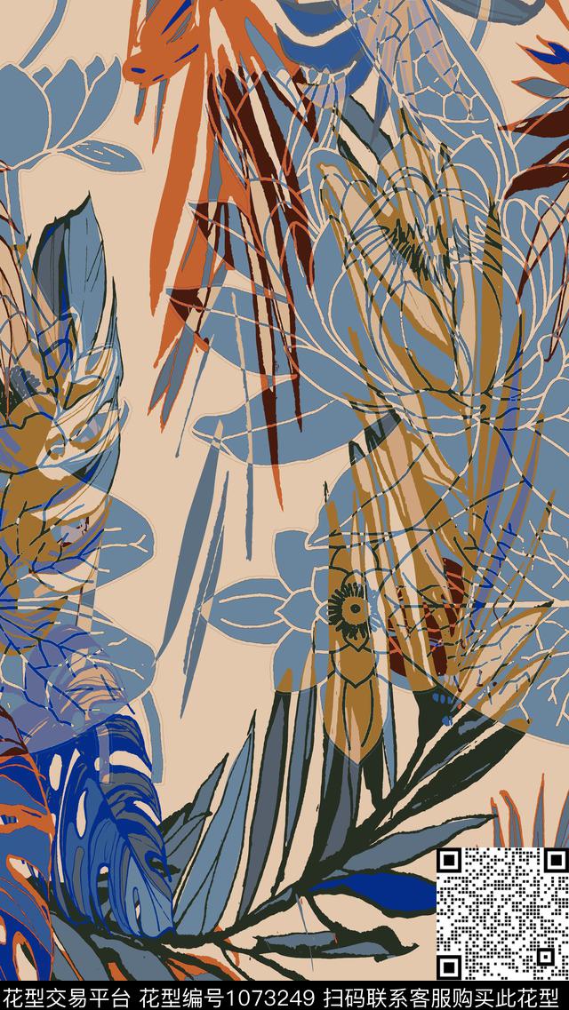 抽象花卉女装数码印花华亿平台下载（图片编号: 1073249） - 瓦栏（Walan）