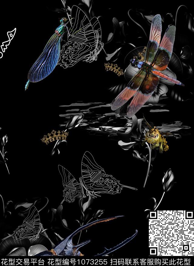 动物花卉蜘蛛手绘花卉数码印花华亿平台下载（图片编号: 1073255） - 瓦栏（Walan）