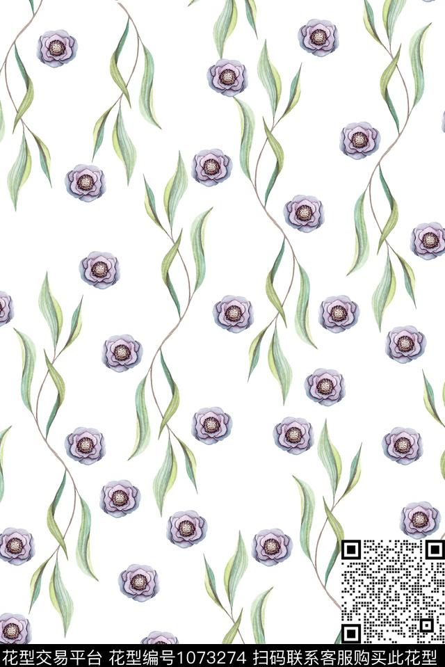小碎花花卉清爽底花卉数码印花华亿平台下载（图片编号: 1073274） - 瓦栏（Walan）