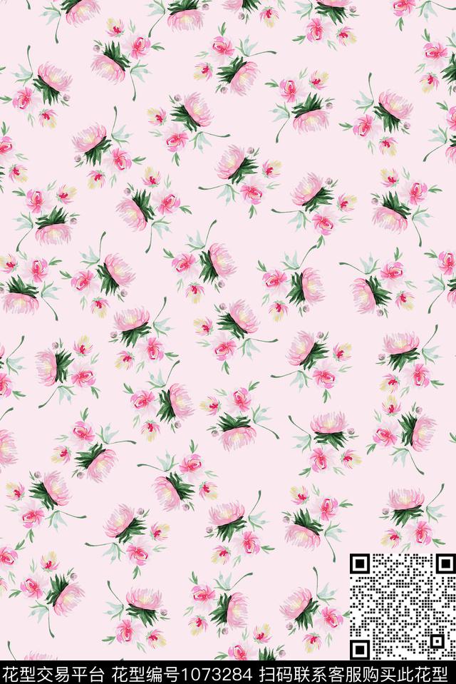 小碎花花卉清爽底花卉数码印花华亿平台下载（图片编号: 1073284） - 瓦栏（Walan）