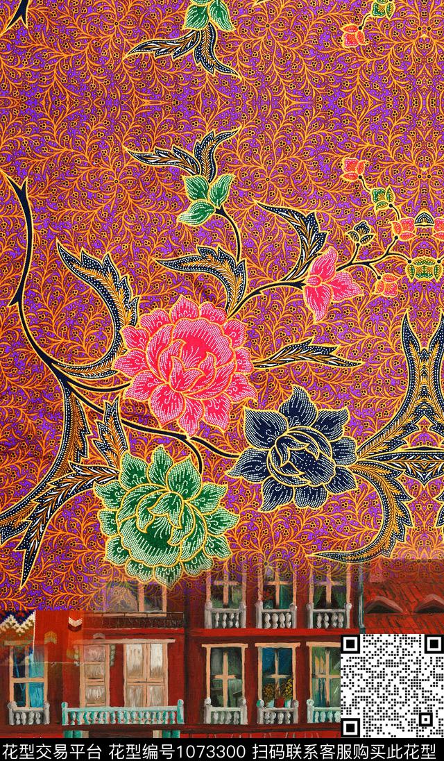 秋冬华亿平台民族风花卉数码印花华亿平台下载（图片编号: 1073300） - 瓦栏（Walan）