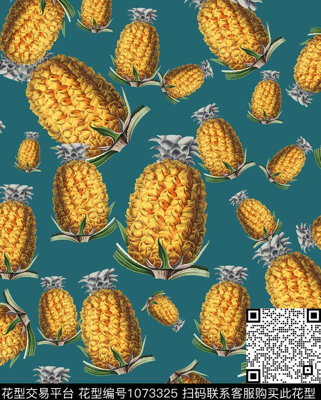 女装菠萝植物数码印花华亿平台下载（图片编号: 1073325） - 瓦栏（Walan）