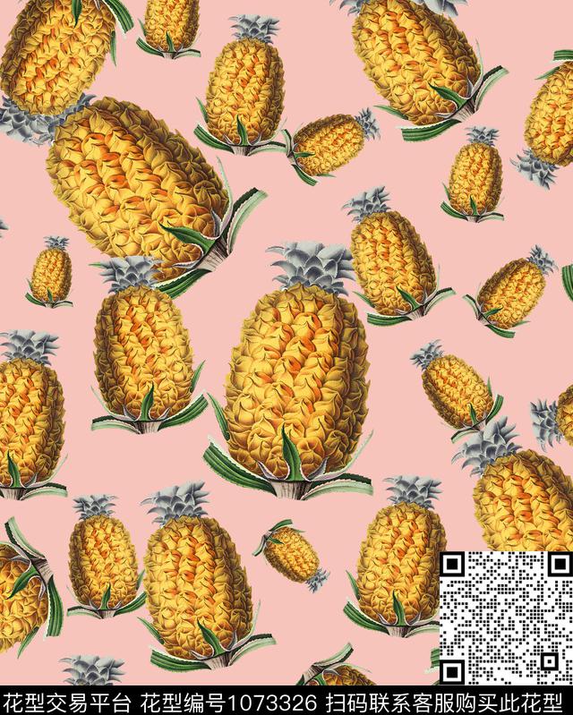 女装菠萝植物数码印花华亿平台下载（图片编号: 1073326） - 瓦栏（Walan）