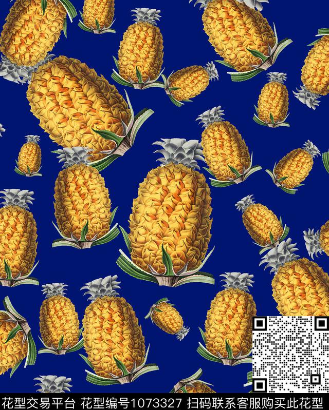 女装菠萝植物数码印花华亿平台下载（图片编号: 1073327） - 瓦栏（Walan）