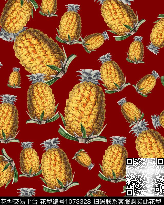 女装菠萝植物数码印花华亿平台下载（图片编号: 1073328） - 瓦栏（Walan）