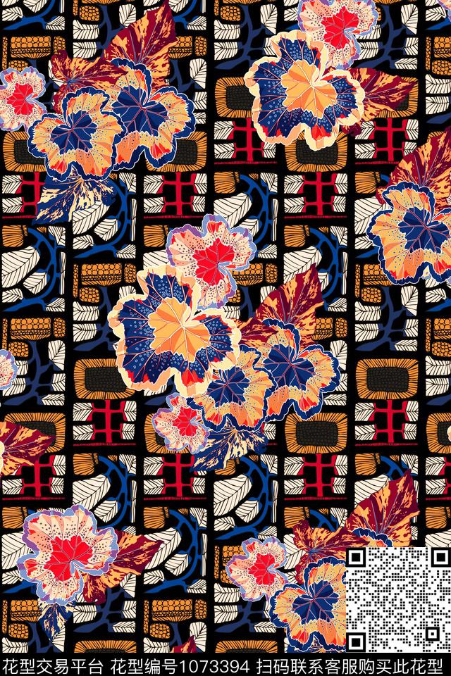 民族风抽象几何数码印花华亿平台下载（图片编号: 1073394） - 瓦栏（Walan）