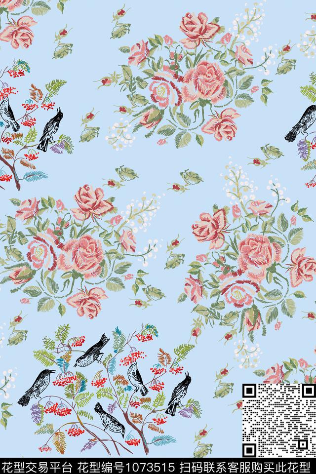 数码华亿平台玫瑰花大牌风数码印花华亿平台下载（图片编号: 1073515） - 瓦栏（Walan）