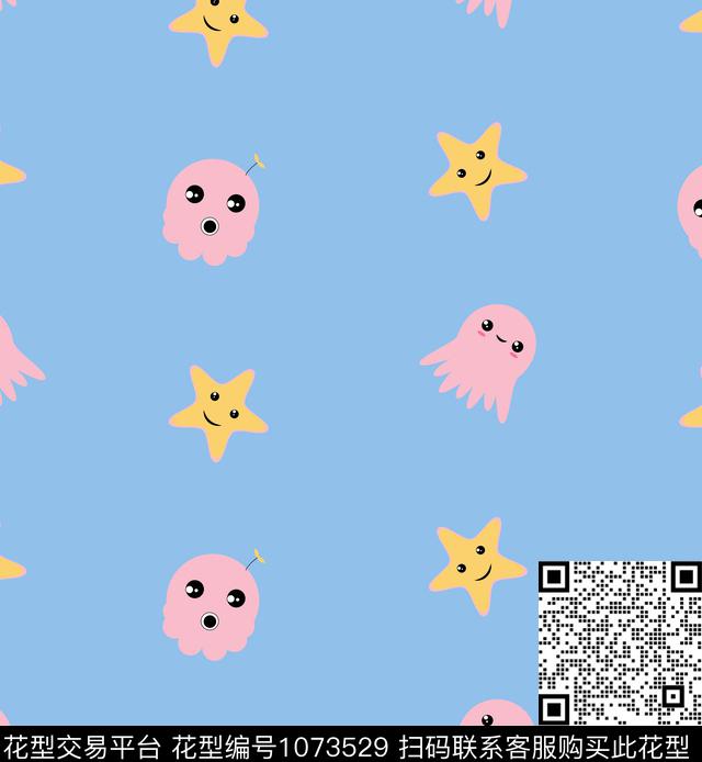 章鱼卡通动物海星传统印花华亿平台下载（图片编号: 1073529） - 瓦栏（Walan）