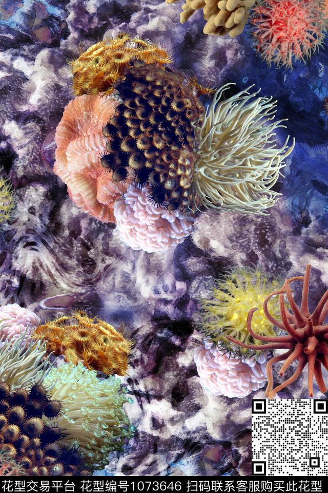 珊瑚肌理满版散花数码印花华亿平台下载（图片编号: 1073646） - 瓦栏（Walan）