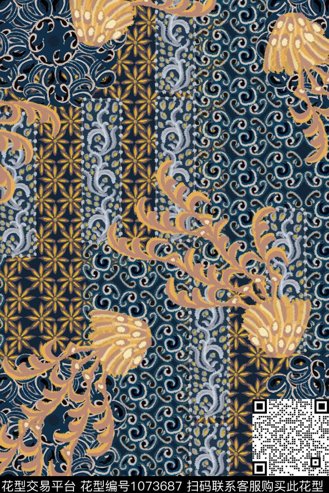民族风其他抽象花纹数码印花华亿平台下载（图片编号: 1073687） - 瓦栏（Walan）