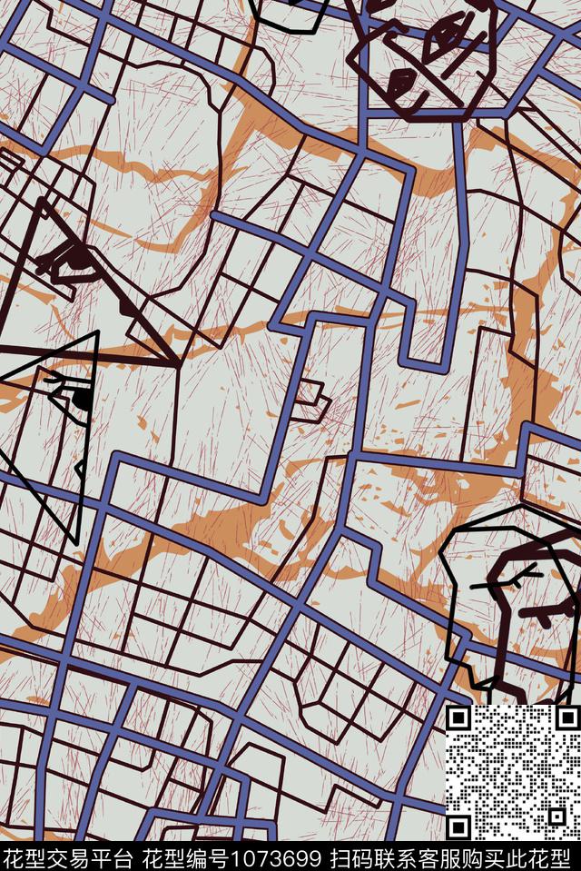 线条抽象女装传统印花华亿平台下载（图片编号: 1073699） - 瓦栏（Walan）