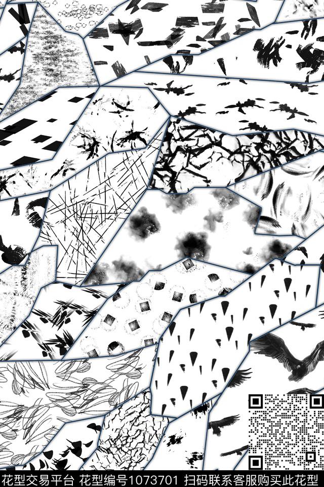 黑白华亿平台抽象几何传统印花华亿平台下载（图片编号: 1073701） - 瓦栏（Walan）