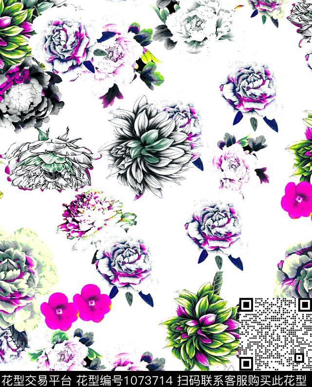 大牌风热带华亿平台花卉数码印花华亿平台下载（图片编号: 1073714） - 瓦栏（Walan）