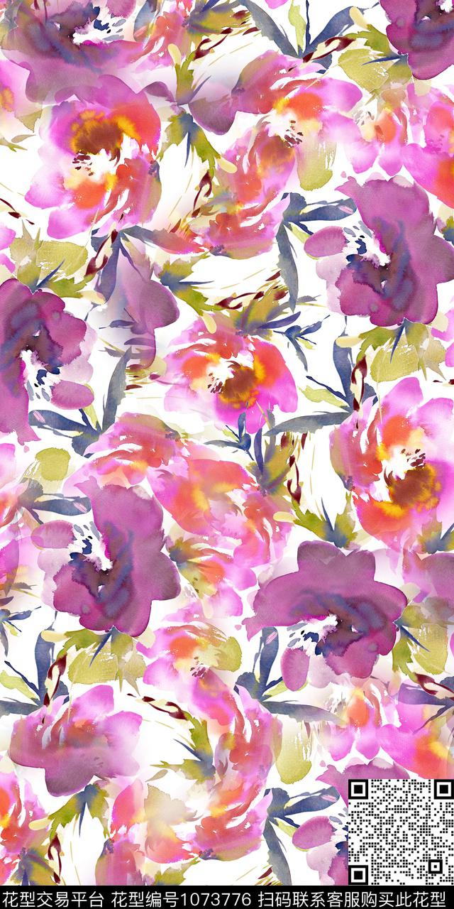 数码华亿平台水彩花卉女装数码印花华亿平台下载（图片编号: 1073776） - 瓦栏（Walan）