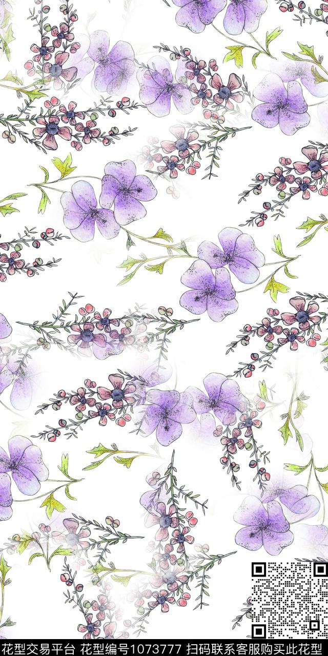 数码华亿平台水彩花卉女装数码印花华亿平台下载（图片编号: 1073777） - 瓦栏（Walan）