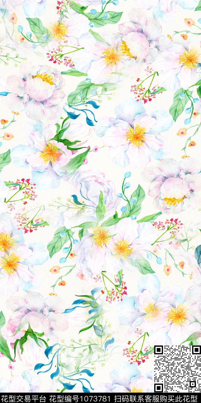 数码华亿平台水彩花卉女装数码印花华亿平台下载（图片编号: 1073781） - 瓦栏（Walan）