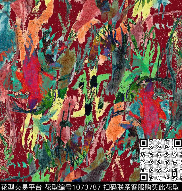 羽绒服手绘几何抽象数码印花华亿平台下载（图片编号: 1073787） - 瓦栏（Walan）