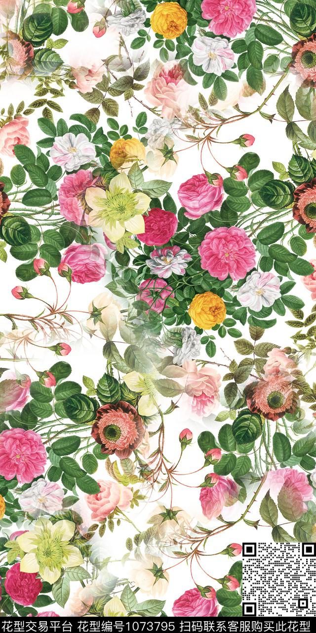 数码华亿平台水彩花卉花卉数码印花华亿平台下载（图片编号: 1073795） - 瓦栏（Walan）