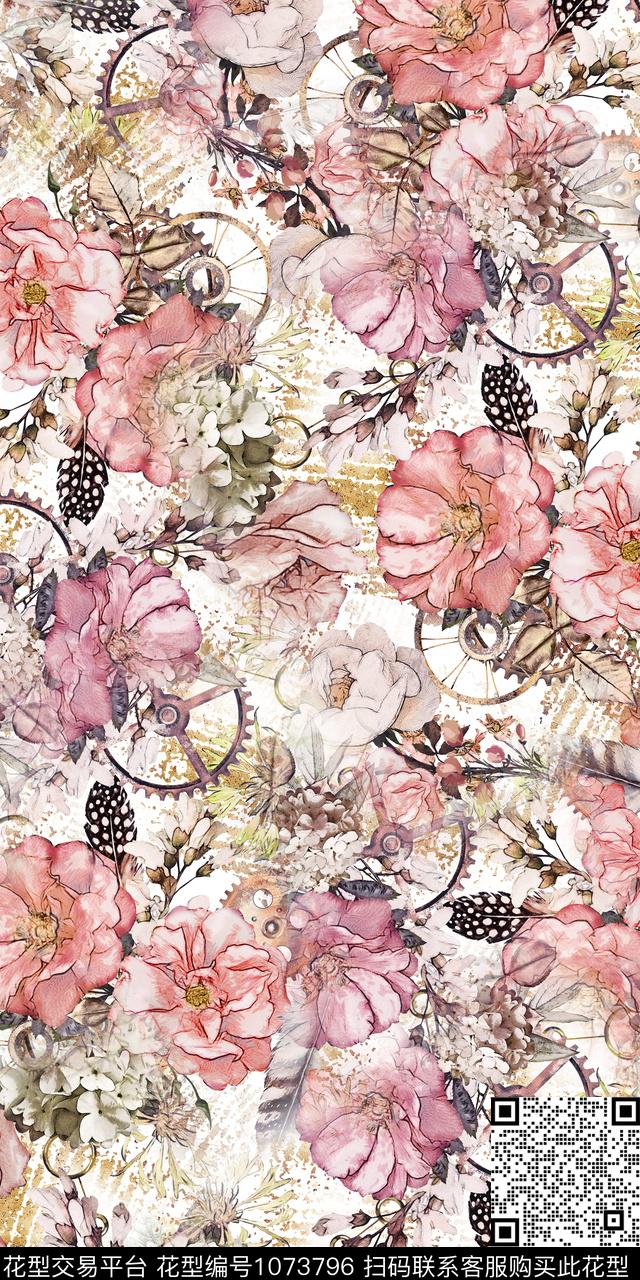 数码华亿平台水彩花卉花卉数码印花华亿平台下载（图片编号: 1073796） - 瓦栏（Walan）