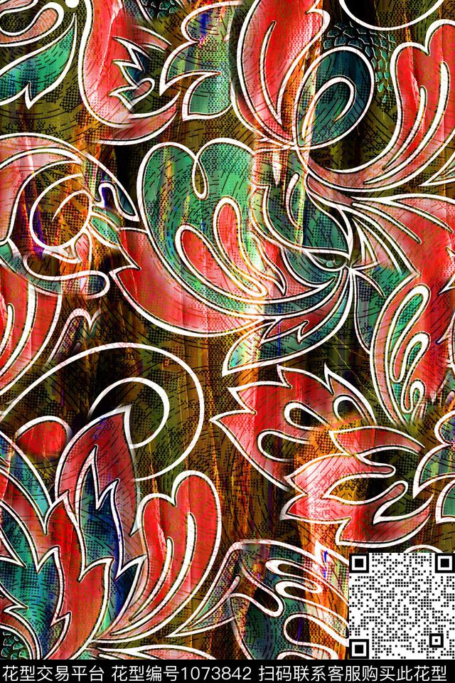 数码华亿平台抽象复古数码印花华亿平台下载（图片编号: 1073842） - 瓦栏（Walan）