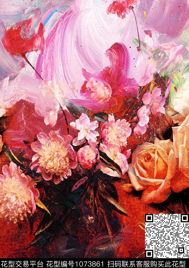 数码华亿平台花卉大牌风数码印花华亿平台下载（图片编号: 1073861） - 瓦栏（Walan）