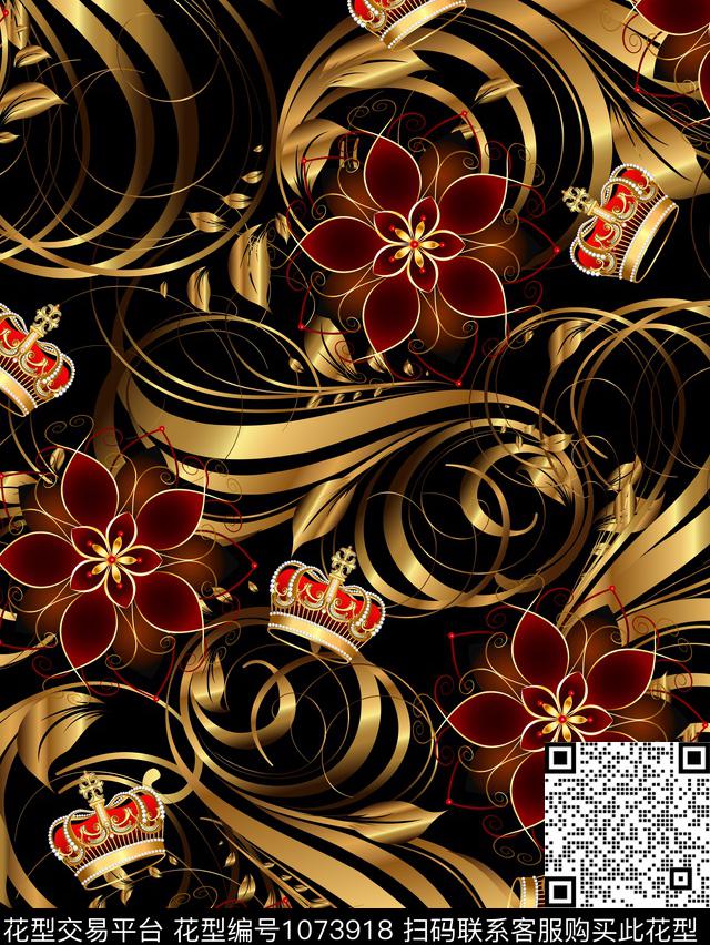 古典花纹宫廷风金色数码印花华亿平台下载（图片编号: 1073918） - 瓦栏（Walan）