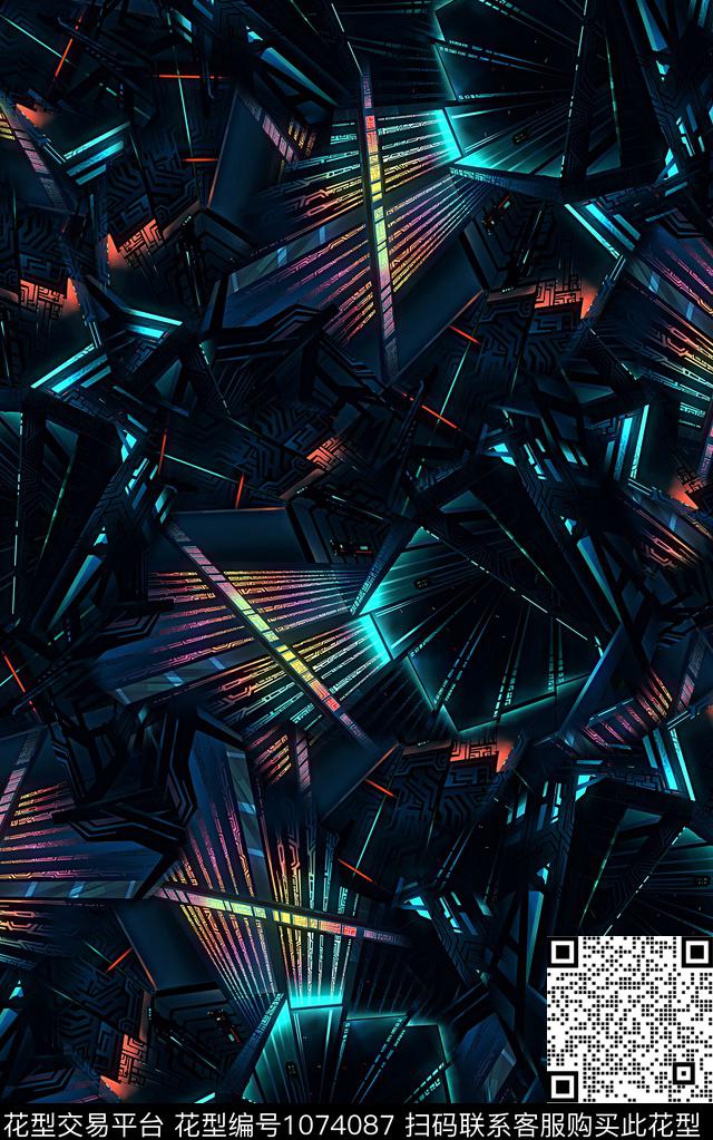 抽象几何纹理数码印花华亿平台下载（图片编号: 1074087） - 瓦栏（Walan）