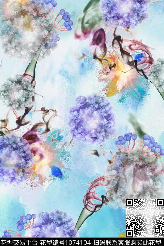 抽象纹理烟火数码印花华亿平台下载（图片编号: 1074104） - 瓦栏（Walan）